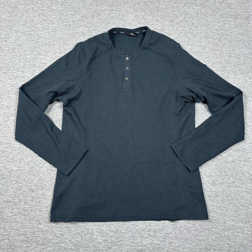 Kuhl Konflikt Henley Shirt Mens Medium Blue Waffle Knit Long Sleeve Outdoor Gorp